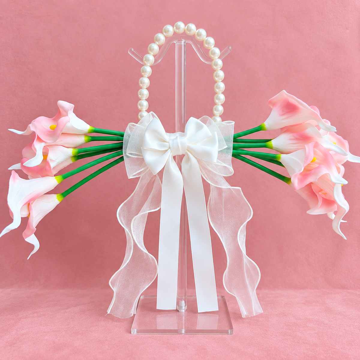 Trina curved calla lily wedding bouquet with pearl handle