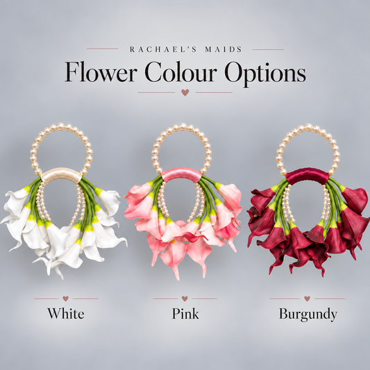 Flower Colour Options – Ari wedding bouquet with White, Pink and Burgundy calla lilies and green stems