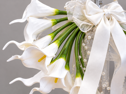Tori white calla lilies and cascading pearl detail